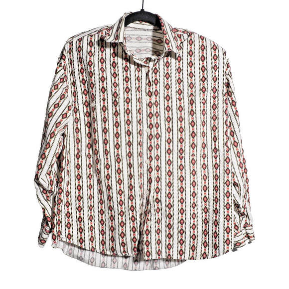 VTG 80s Southwestern Aztec Print AOP Button Up‎ Shirt Mens L Rodeo Western Red - Picture 1 of 5
